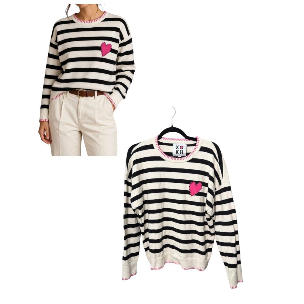 Kerri Rosenthal Black Cream Pink Stripe Sweater Women's Size Large